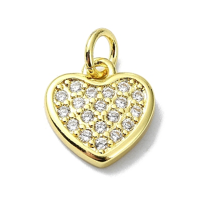 Heart Theme Brass Micro Pave Cubic Zirconia Charms KK-H475-56G-04-1