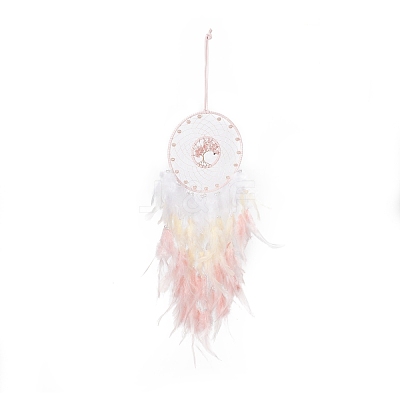 Iron Woven Web/Net with Feather Pendant Decorations AJEW-B017-08-1