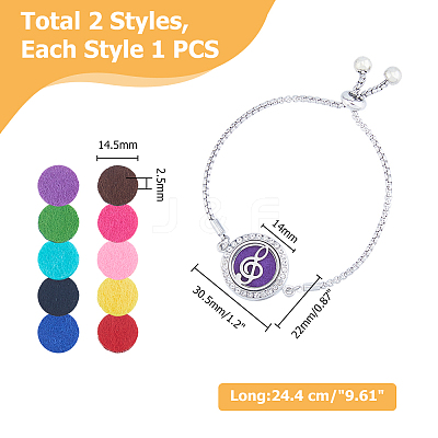 2Sets 2 Styles 316 Surgical Stainless Steel Rhinestone Diffuser Locket Slider Bracelets BJEW-FI0001-84A-1