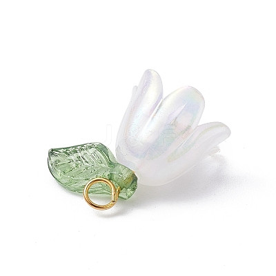 White Lily Flower Charms & Flora Leaves Beads PALLOY-JF02543-1