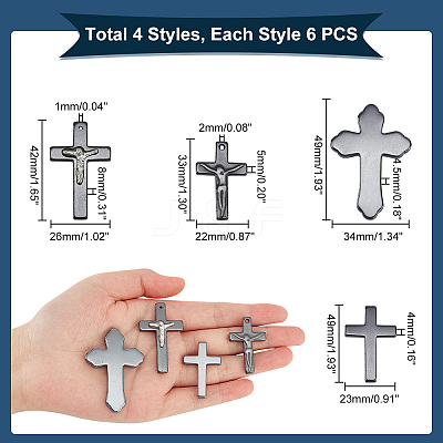 24Pcs 4 Styles Non-magnetic Hematite Pendants Sets G-PH0002-20-1