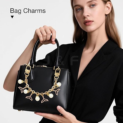 4Pcs 4 Styles Alloy Rhinestone with Acrylic Pearl Bead Charm Cable Chain Bag Decorative Chains HJEW-FS00060-03-1