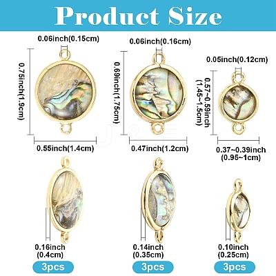 9Pcs 3 Styles Natural Paua Shell Connector Charms KK-YW0003-61-1