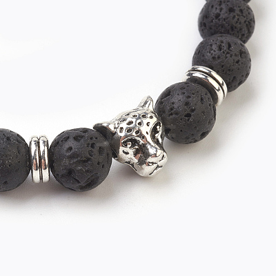 Natural Lava Rock Beads Stretch Bracelets BJEW-JB03850-04-1
