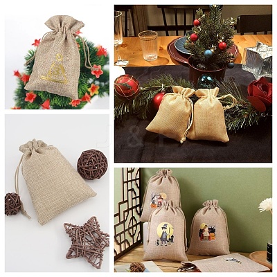 Rectangle Polyester Imitation Burlap Packing Pouches Drawstring Bags ABAG-BBC0001-05B-1
