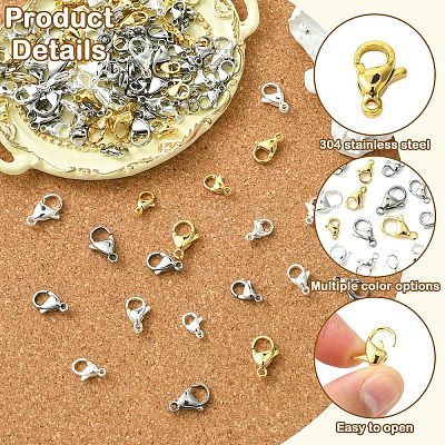 30Pcs 6 Styles 304 Stainless Steel Lobster Claw Clasps FIND-YW0006-20-1