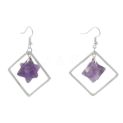 Rhombus Brass Dangle Earrings EJEW-D360-01P-01-1