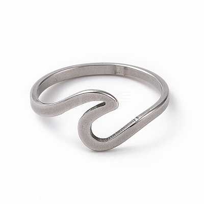 Non-Tarnish 201 Stainless Steel Wave Finger Ring for Women RJEW-J051-04P-1