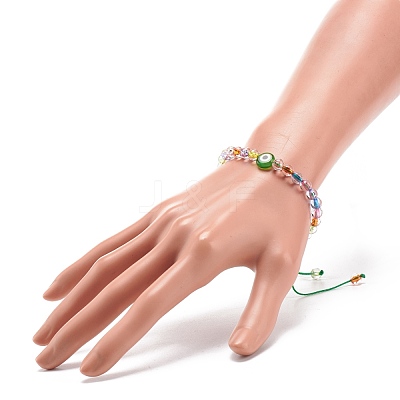 Acrylic Evil Eye & Round Lampwork Braided Bead Bracelet for Women BJEW-JB08379-02-1