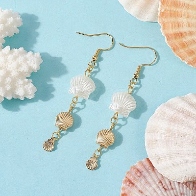 304 Stainless Steel Shell Shape Long Dangle Earrings EJEW-JE05696-1
