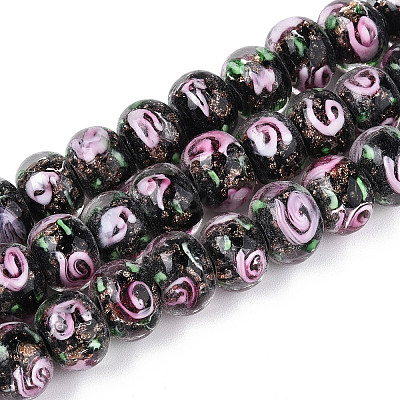 Handmade Lampwork Inner Flower Rondelle Beads Strands LAMP-T022-24M-1