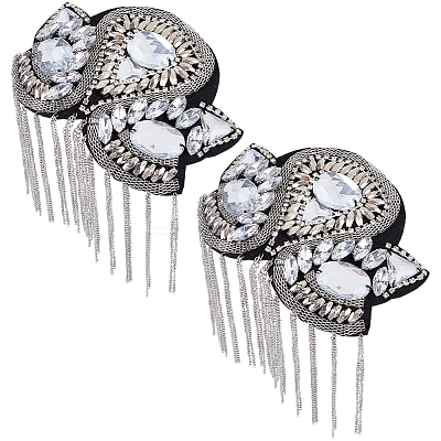 Flower Iron Chain Tassel with Rhinestone Epaulettes AJEW-WH20006-326B-P-1