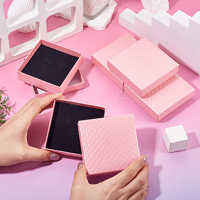 5Pcs Rhombus Textured Cardboard Jewelry Packing Boxes with Sponge Inside CBOX-TA0001-18D-1
