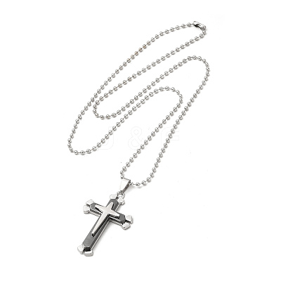 Alloy Cross Pandant Necklace with Ball Chains NJEW-K245-001B-1
