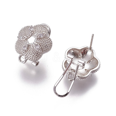 Brass Micro Pave Cubic Zirconia Stud Earring Findings KK-O121-14P-1