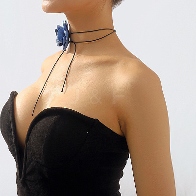 Denim Rose Flower Lace-up Choker Necklaces for Women FS-WG56290-01-1