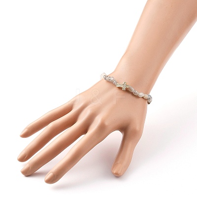 Nuggets Natural Labradorite Stretch Beaded Bracelets BJEW-JB05805-04-1