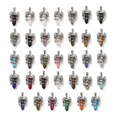 Natural & Synthetic Mixed Gemstone Pointed Pendants G-B042-04P-1