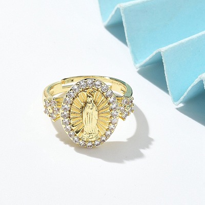 Virgin Mary Theme Clear Cubic Zirconia Finger Rings RJEW-G337-02G-01-1