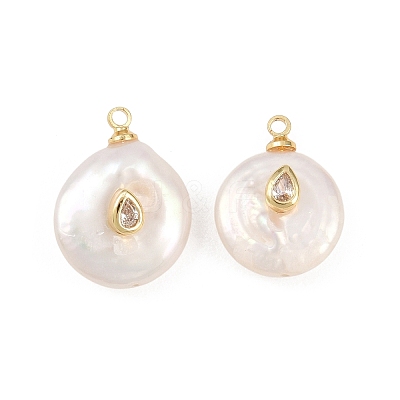 Brass Micro Pave Cubic Zirconia with Natural Pearl Pendants KK-Z146-07B-01-1