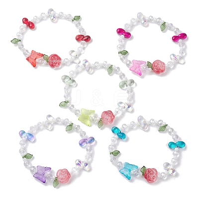 5Pcs 5 Colors Rondelle Electroplate Glass Beaded Stretch Bracelet Sets BJEW-JB10109-S-1