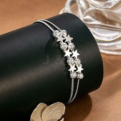 Brass Star Grooved Round Beaded 2-strand Bracelets for Women WGD7A06-02-1