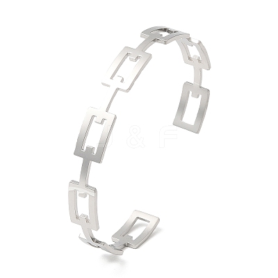 Non-Tarnish 304 Stainless Steel Hollow Rectangle Cuff Bangles BJEW-H322-01P-1