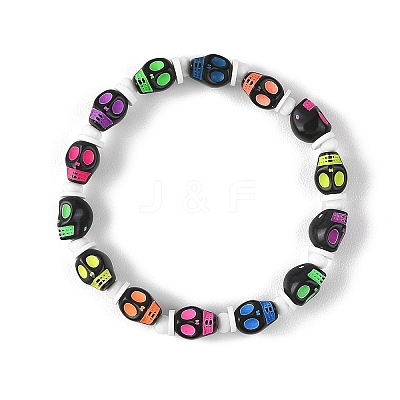 Halloween Skull Acrylic Beaded Stretch Bracelets BJEW-JB14347-02-1