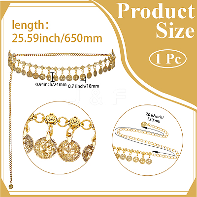 1Pc Tibetan Style Alloy Coin Tassel Waist Belly Chains for Women AJEW-GF0015-06AG-1