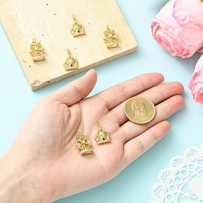 6Pcs 2 Styles Ferris Wheel & Castle Brass Micro Pave Cubic Zirconia Pendants KK-CJ0005-74-1