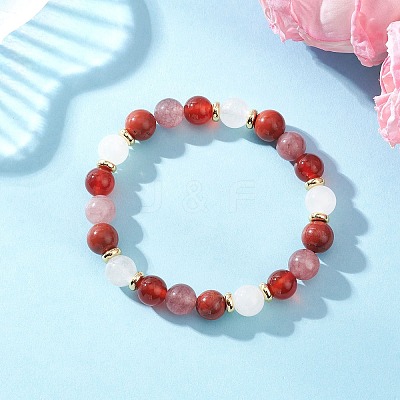 Natural Mixed Gemstone Round Beads Stretch Bracelets for Women BJEW-JB12631-01-1