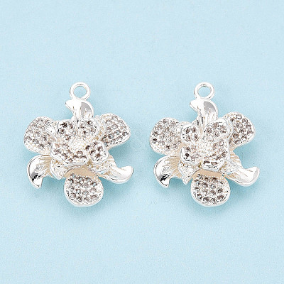 Brass Micro Pave Clear Cubic Zirconia Pendants KK-T077-30S-1