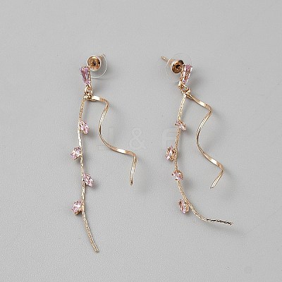 Brass Micro Pave Cubic Zirconia Dangle Stud Earrings EJEW-WH0004-192KCG-1
