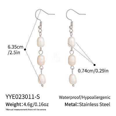 Freshwater Pearl 304 Stainless Steel Dangle Earrings for Women BV3455-2-1
