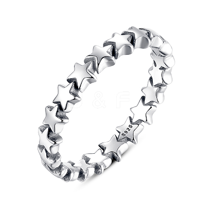 Anti-Tarnish Star Rhodium Plated 925 Sterling Silver Finger Rings RJEW-FF0003-07-19mm-1