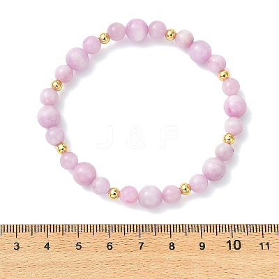 Natural Kunzite & Brass Beaded Stretch Bracelets for Women BJEW-JB14001-1