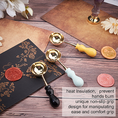 Beech Handle Wax Sealing Stamp Melting Brass Spoon TOOL-CP0001-11-1