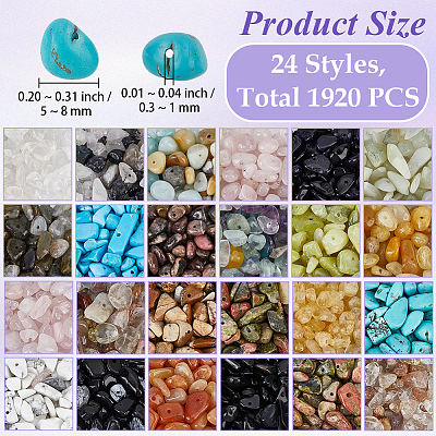 24 Styles Natural & Synthetic Mixed Gemstone Chip Beads G-PA0001-98-1