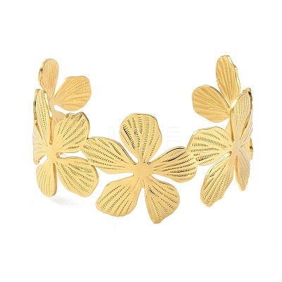 Flower 304 Stainless Steel Open Cuff Bangles for Women BJEW-M313-05G-1