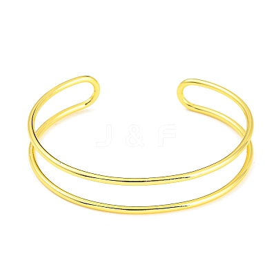 Rack Plating Brass Double Lines Cuff Bangles for Women BJEW-M304-01G-1