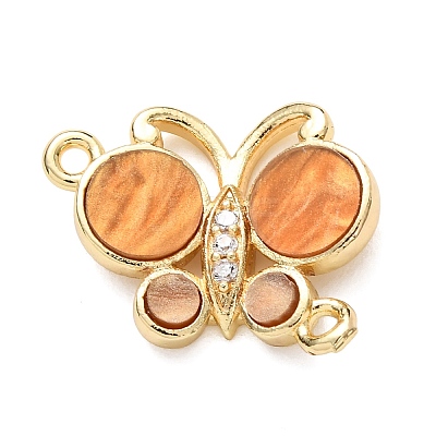 Brass Micro Pave Clear Cubic Zirconia Butterfly Connector Charms KK-C161-01G-10-1