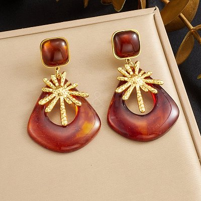 304 Stainless Steel & Resin Stud Dangle Earrings for Women SA-CBA717A-01G-04-1