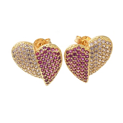 Brass Pave Cubic Zirconia Stud Earrings EJEW-M088-06G-05-1