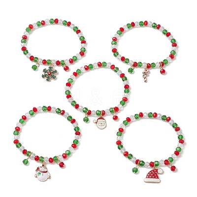 Christmas Theme Alloy Enamel Charms Bracelets BJEW-JB10959-1