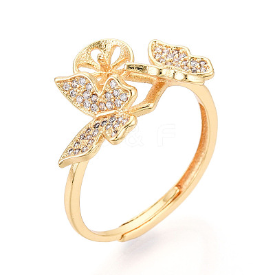 Butterfly Brass Micro Pave Clear Cubic Zirconia Adjustable Ring Settings KK-T076-30G-1