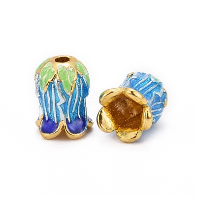 5-Petal Rack Plating Brass Enamel Bead Cap KK-P024-13-RS-1