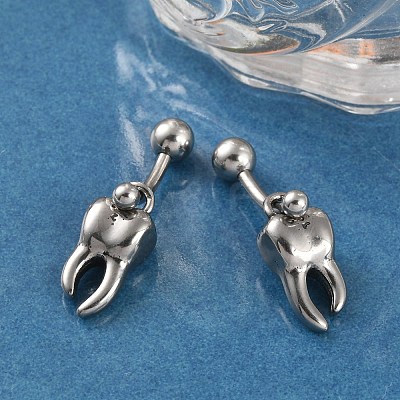 Tooth 316 Surgical Stainless Steel Dangle Belly Button Rings EJEW-G416-13AS-1