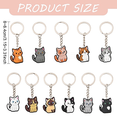 11Pcs 11 Colors Cat Shape PVC Pendant Keychains KEYC-YW0001-22-1