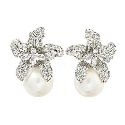 Rack Plating Brass Micro Pave Clear Cubic Zirconia Stud Earrings EJEW-H014-12P-1