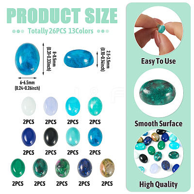 26Pcs 13 Styles Synthetic Blue Lace Agate & Black Stone & Natural White Jade & Amazonite & Unakite Cabochons G-TA0003-28B-1